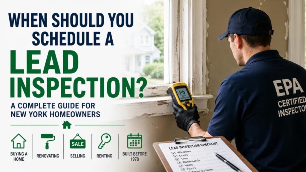 Professional lead inspection in an older New York home using an XRF analyzer.